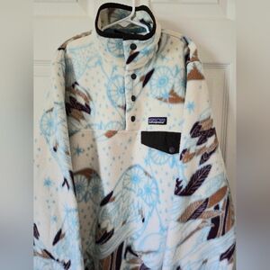 Patagonia Women's Synchilla Snap-t Pullover with Rare OWL Design: Toasted White